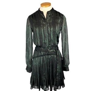 Reiss Gillian Snake Print Mini Dress in Black and Green Size 0